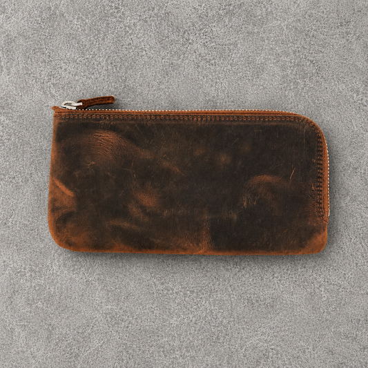 Galen Leather Zippered 4 Slots Slip-n-Zip Pen Pouch - Havana Brown