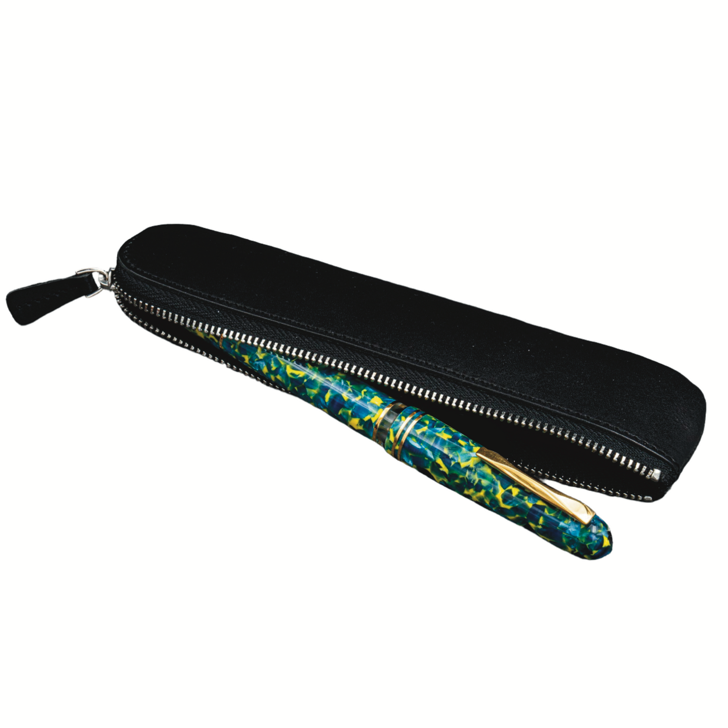 Galen Leather Single Zippered Fountain Pen Pouch - Black