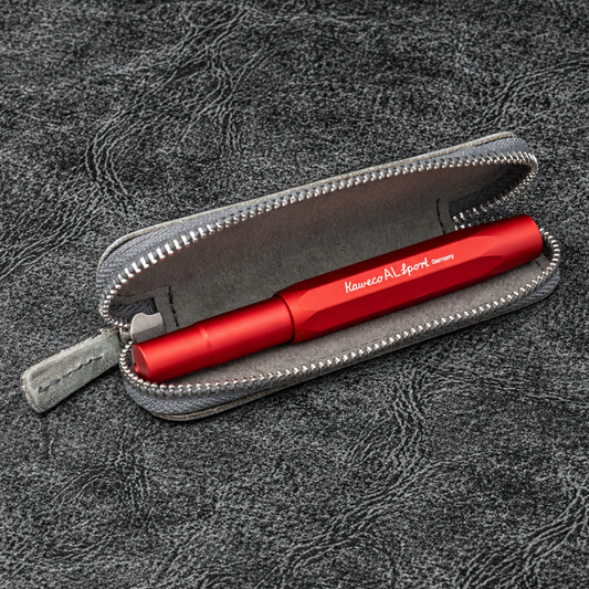 Galen Leather Zippered Single Slot Pen Case for Kaweco Pocket Pen - Crazy Horse Smoky