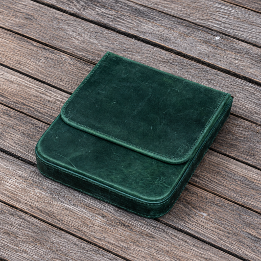 Galen Leather 6 Slots Magnum Opus Pen Case - Crazy Forest Green (with Removable Tray)