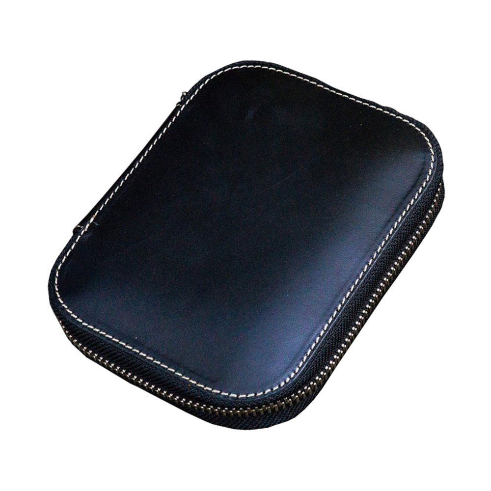 Galen Leather 10 Slot Zippered Pen Case - Black