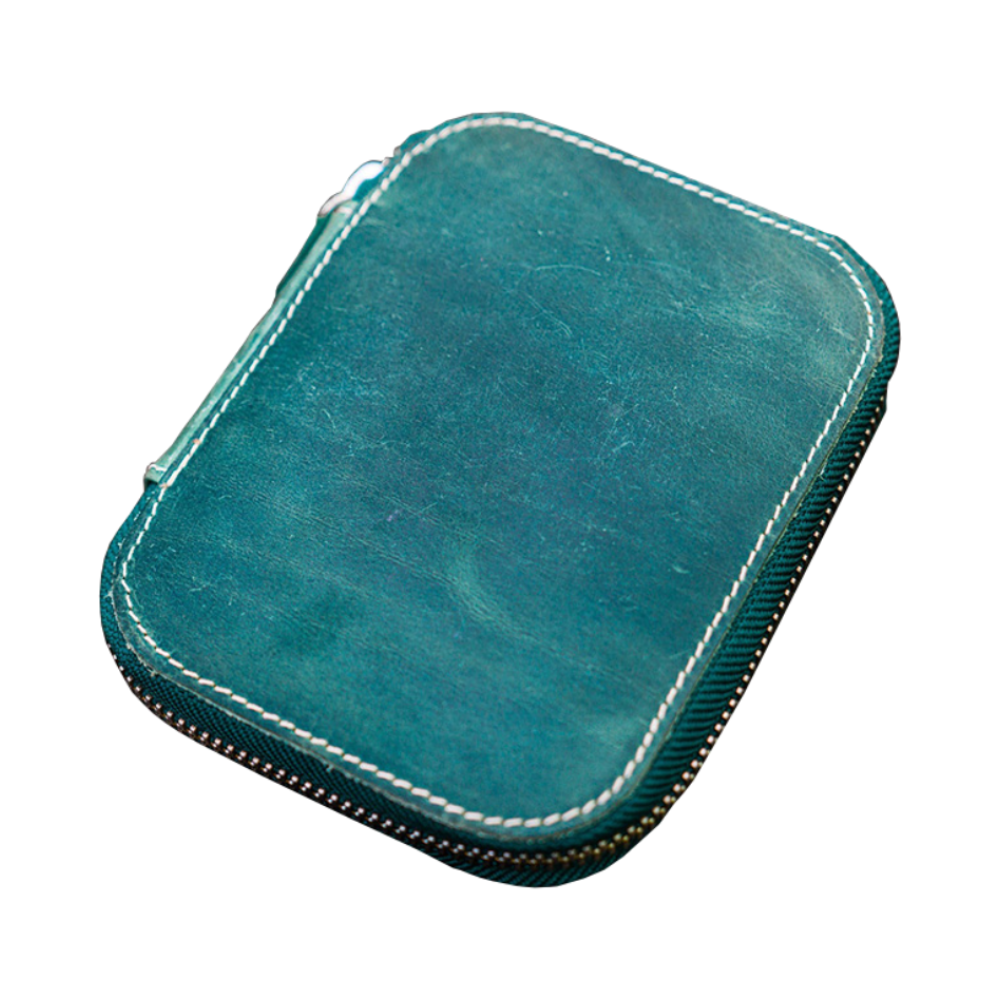 Galen Leather 10 Slot Zippered Pen Case - Crazy Horse Forest Green