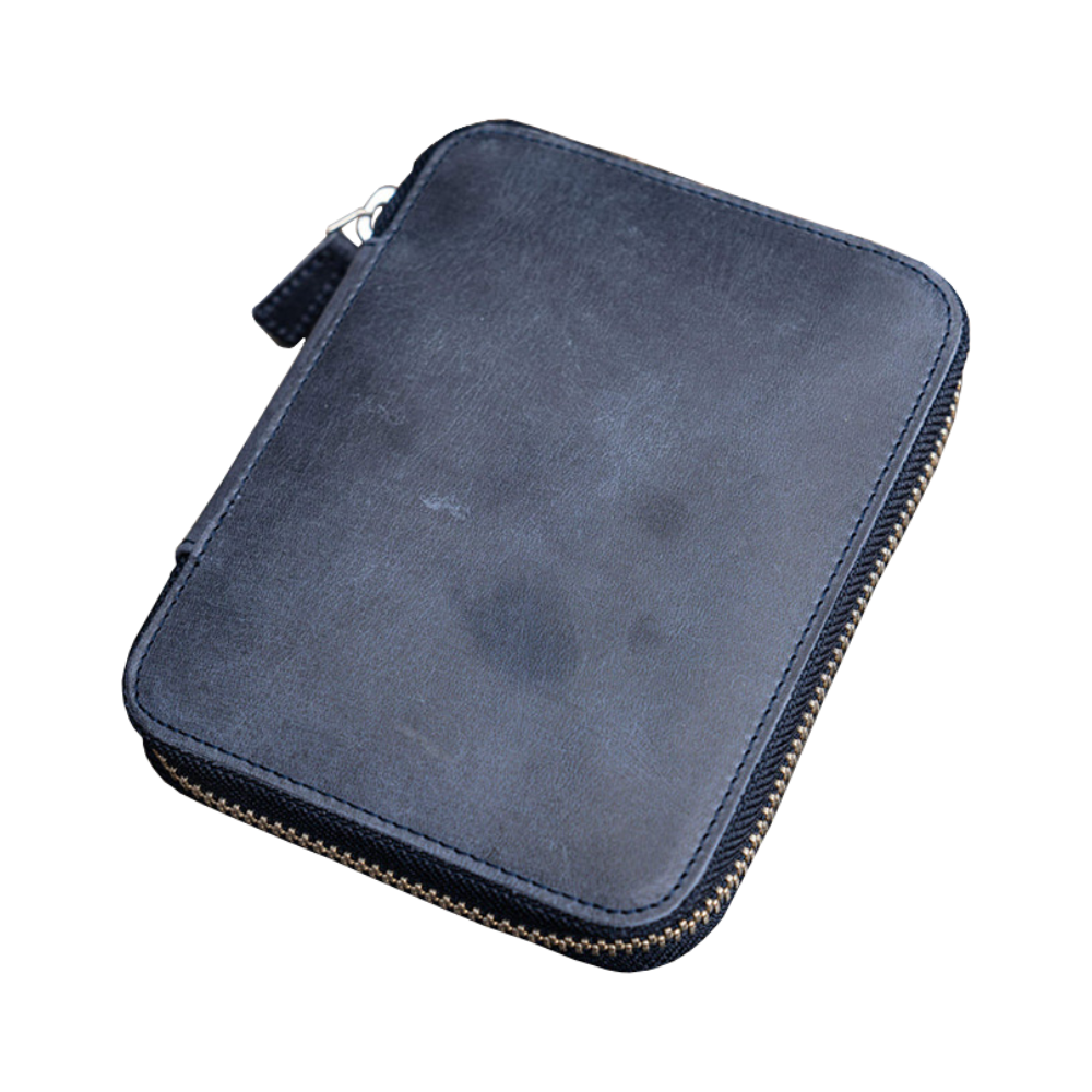 Galen Leather 10 Slot Zippered Pen Case - Crazy Horse Navy