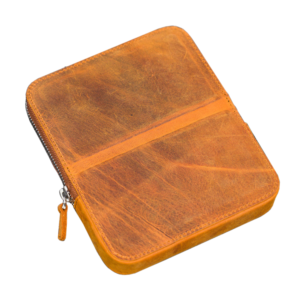 Galen Leather 6 Slot Zippered Magnum Opus Pen Case - Crazy Horse Brown