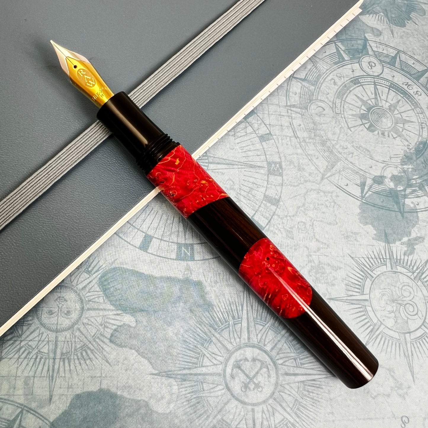 Pre-Owned RAW Grenadilla Black Wood and Ash Burr Fountain Pen 18K M