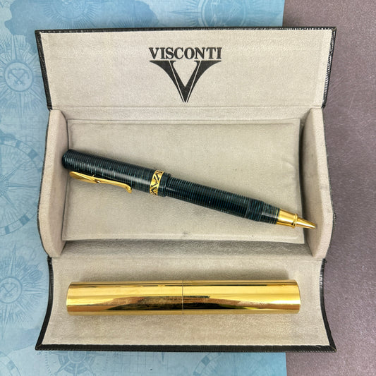 Pre-Owned Visconti Manhattan Stacked Celluloid Rollerball Blue
