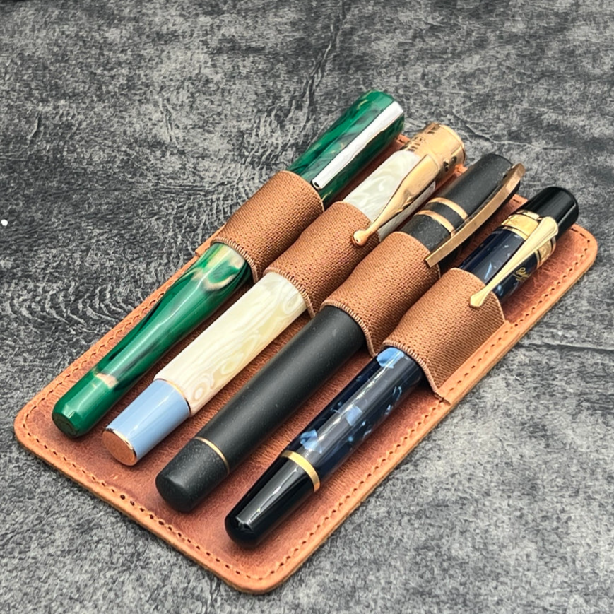 Galen Leather 4 Slot Replacement Pen Holder - Crazy Horse Forest Green