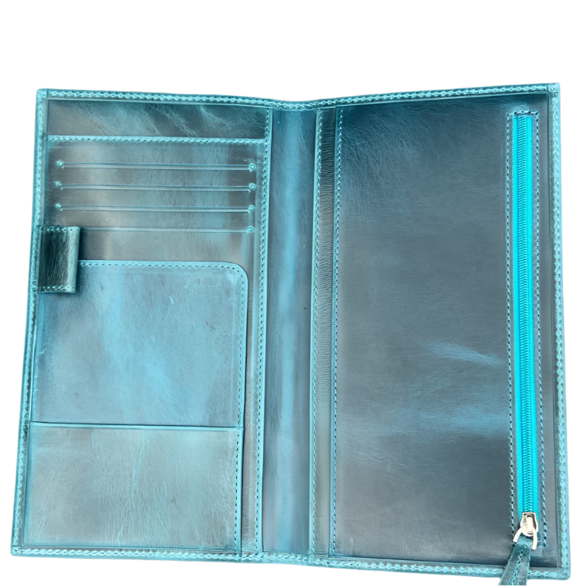 Galen Leather Wallet Insert for Traveler's Notebook Regular Size - Crazy Horse Ocean Blue