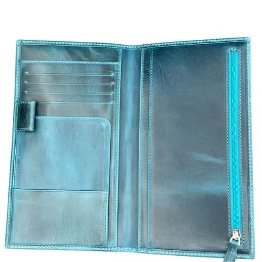 Galen Leather Wallet Insert for Traveler's Notebook Regular Size - Crazy Horse Ocean Blue