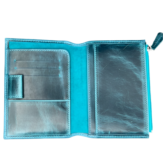Galen Leather Wallet Insert for Traveler's Notebook Passport Size - Crazy Horse Ocean Blue