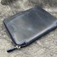 Galen Leather 10 Slots Zippered Pen Case with A5 Notebook Holder - Crazy Horse Navy Blue
