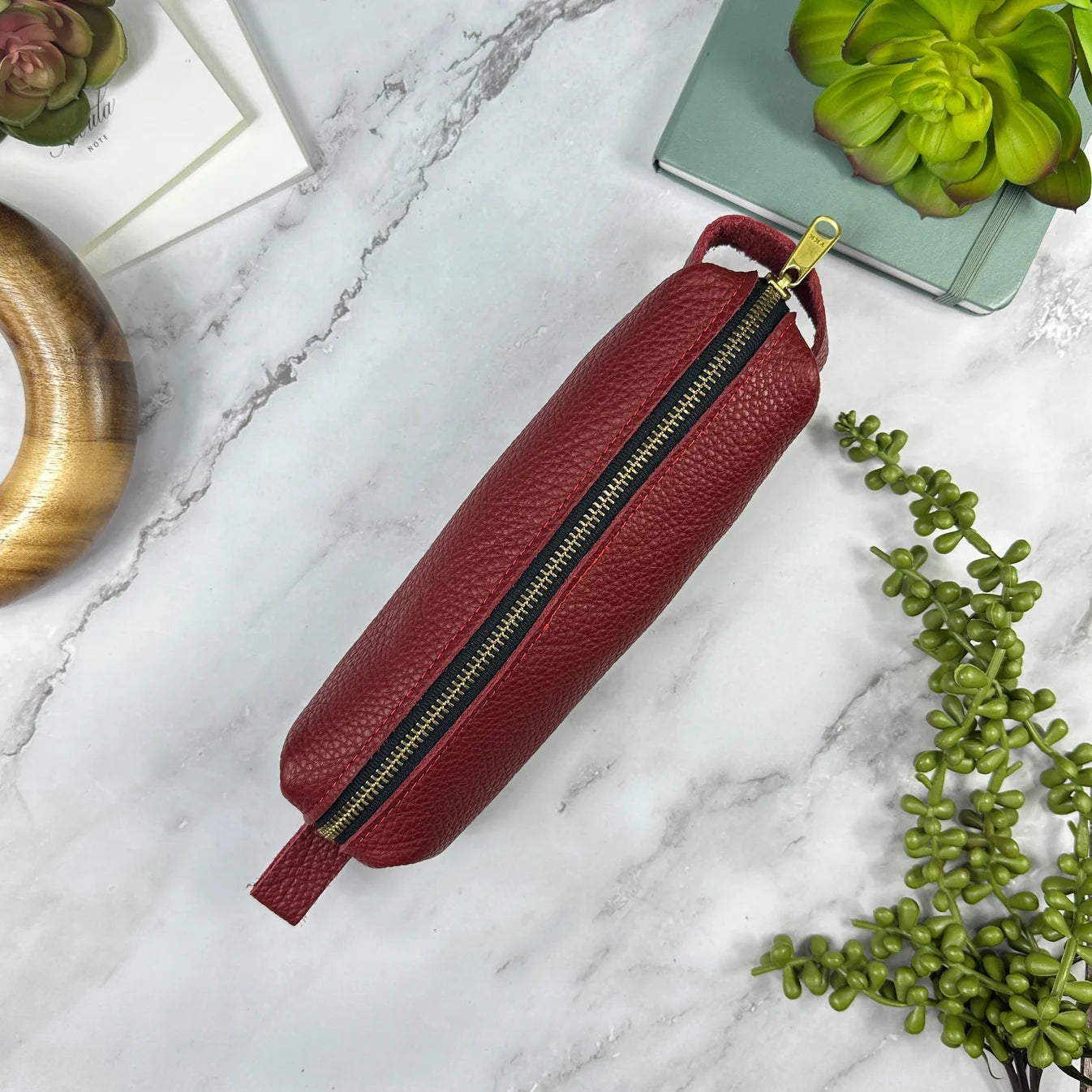 Girologio Pen Case  - Crimson Ember (Zippered Leather)
