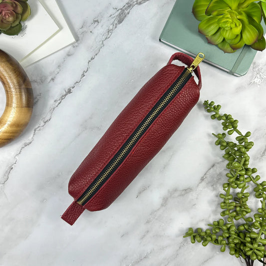 Girologio Pen Case  - Crimson Ember (Zippered Leather)