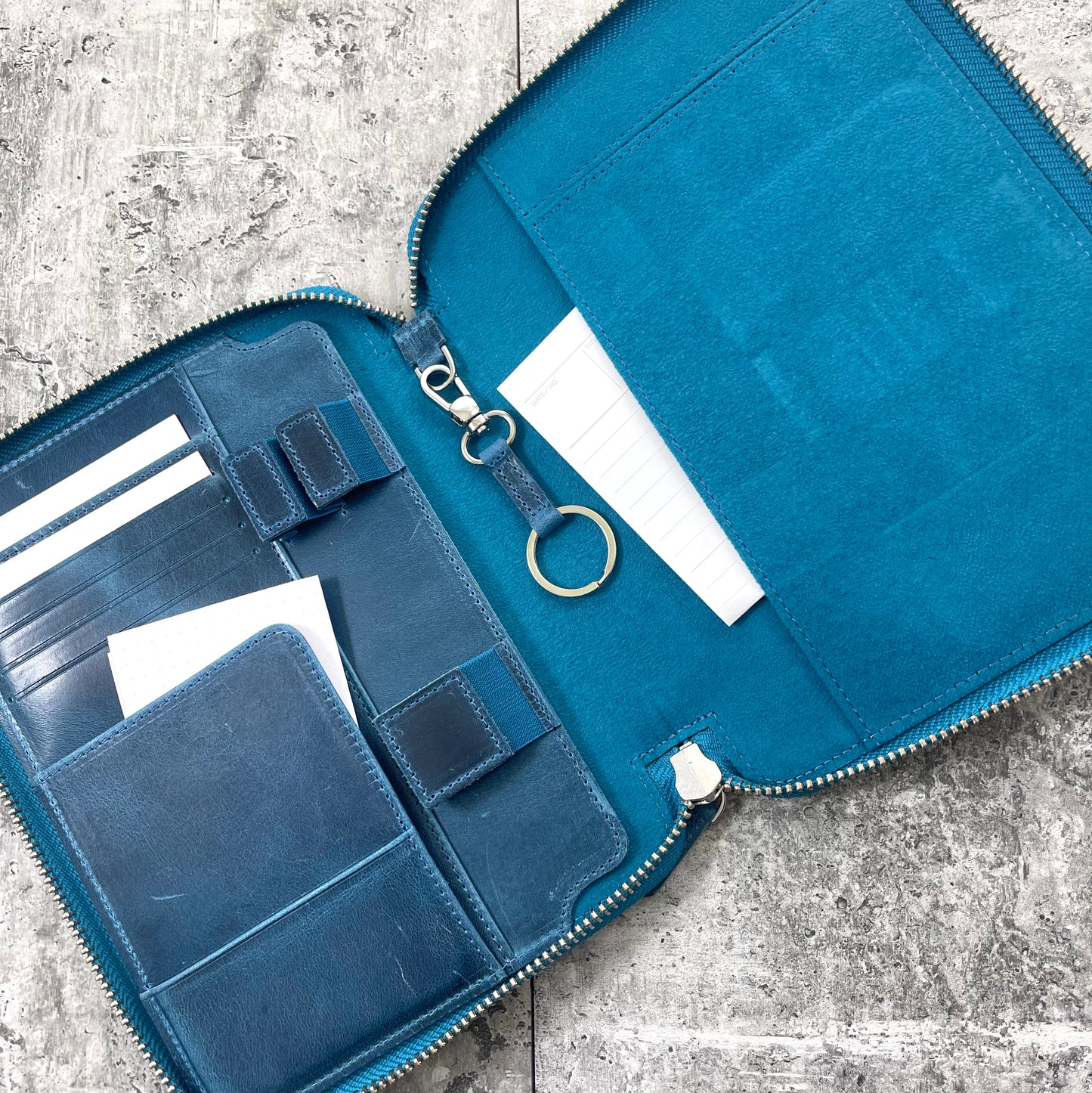 Galen Leather A5 Zippered Notebook Folio - Crazy Horse Ocean Blue