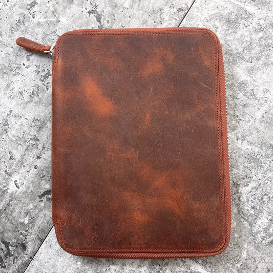 Galen Leather A5 Zippered Notebook Folio - Crazy Horse Orange