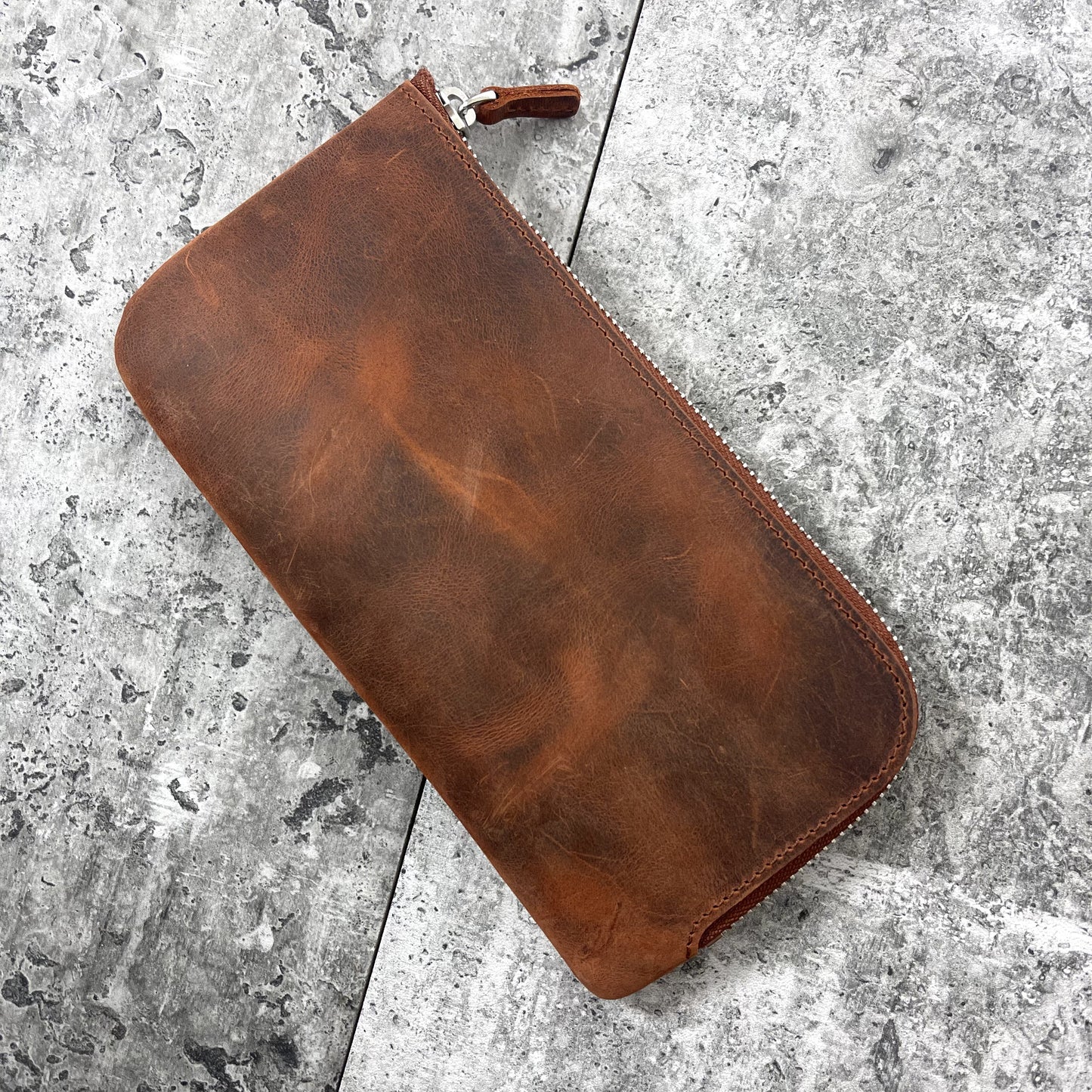 Galen Leather Slip-n-Zip 4 Slot Zippered Pen Pouch - Crazy Horse Orange