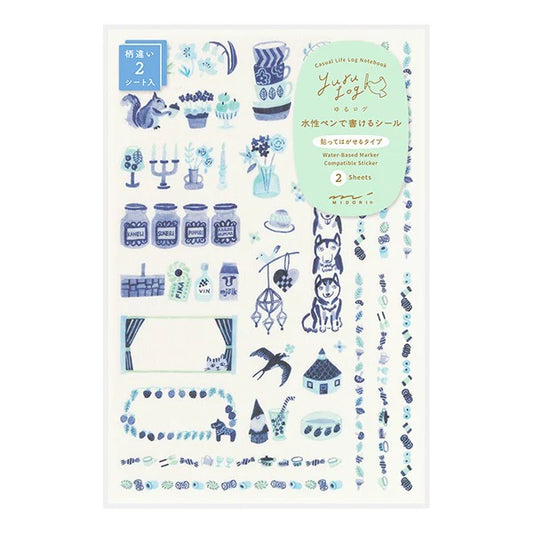 Midori Yuru Log Stickers - Blue Nordic (2 sheets)
