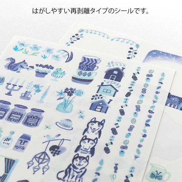 Midori Yuru Log Stickers - Blue Nordic (2 sheets)