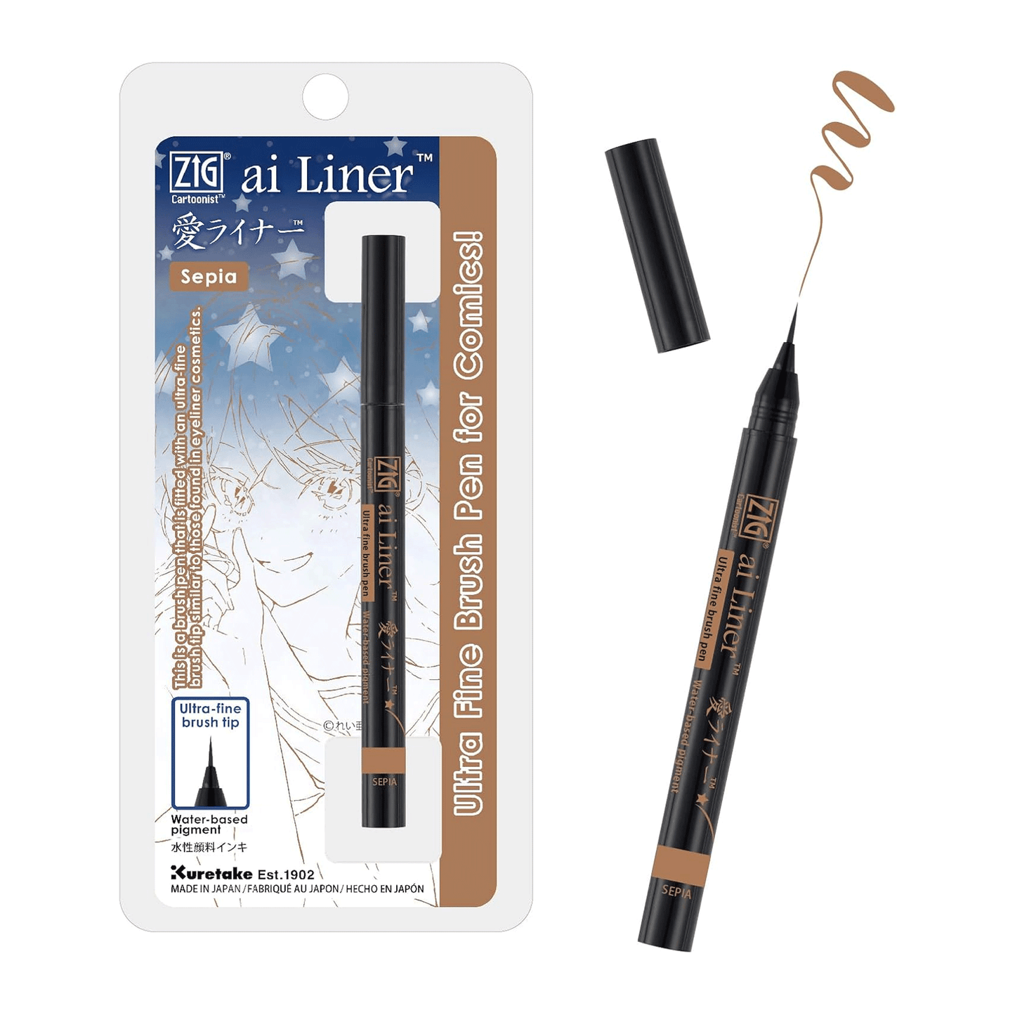 Kuretake Zig Cartoonist ai Liner Brush Tip Pen - Sepia (Ultra Fine)