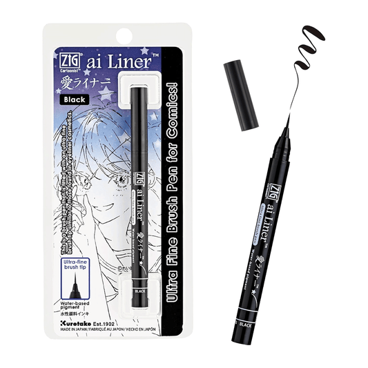 Kuretake Zig Cartoonist ai Liner Brush Tip Pen - Black (Ultra Fine)