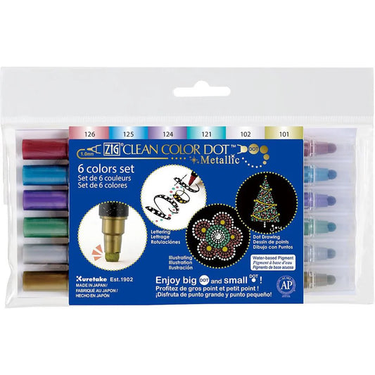 Kuretake Clean Color Dual-Tip Marker Set - Metallic (Set of 6)