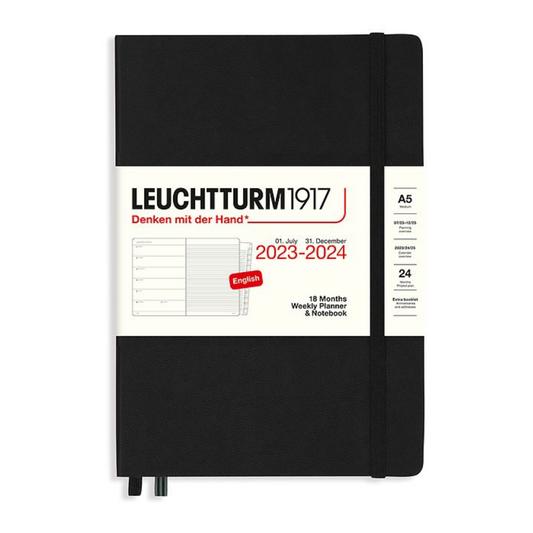 Leuchtturm1917 2023-2024 A5 18 Month Hardcover Weekly Planner & Notebook - Black