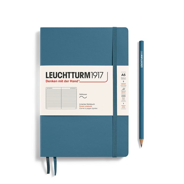 Leuchtturm1917 A5 Medium Softcover Ruled Notebook - Stone Blue