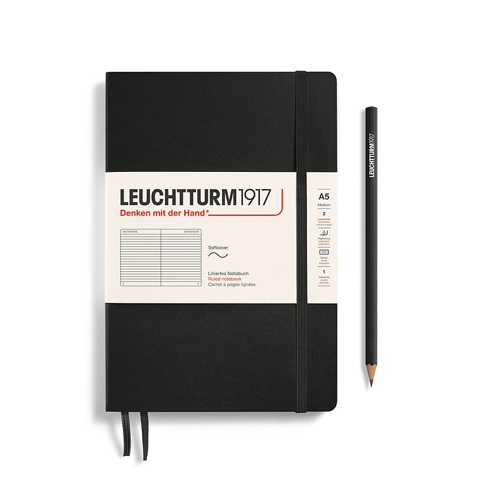 Leuchtturm1917 A5 Medium Softcover Ruled Notebook - Black