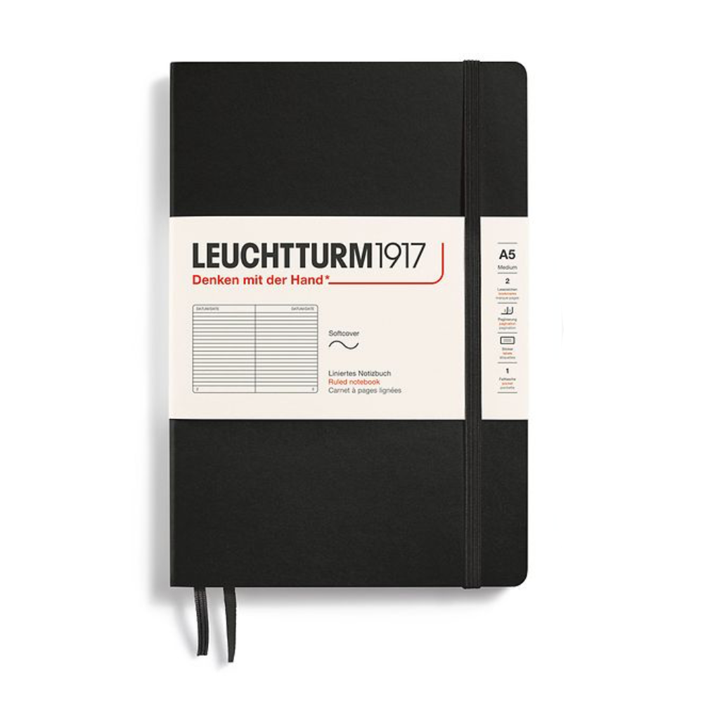 Leuchtturm1917 A5 Medium Softcover Ruled Notebook - Black