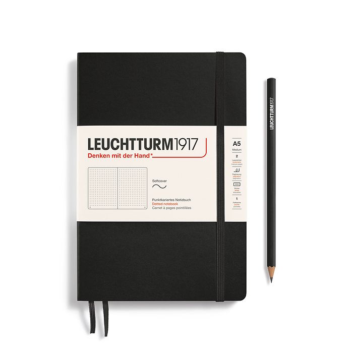Leuchtturm1917 A5 Medium Softcover Dotted Notebook - Black