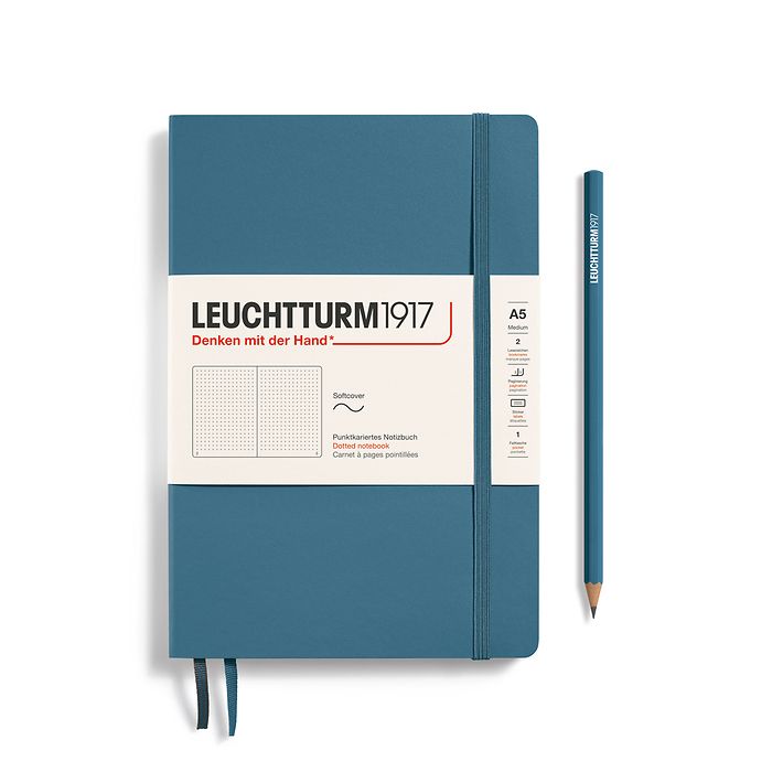 Leuchtturm1917 A5 Medium Softcover Dotted Notebook - Stone Blue