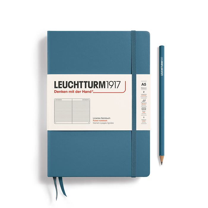Leuchtturm1917 A5 Medium Hardcover Ruled Notebook - Stone Blue