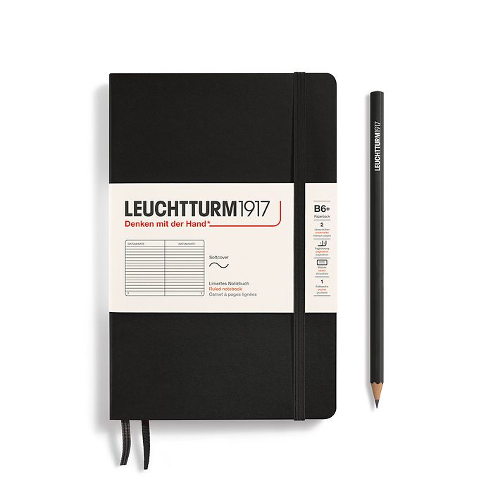 Leuchtturm1917 B6+ Paperback Softcover Ruled Notebook - Black