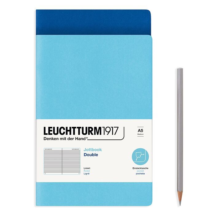 Leuchtturm1917 Jottbook A5 Medium Flexcover Ruled Notebook Set- Ice Blue & Royal Blue (Discontinued)