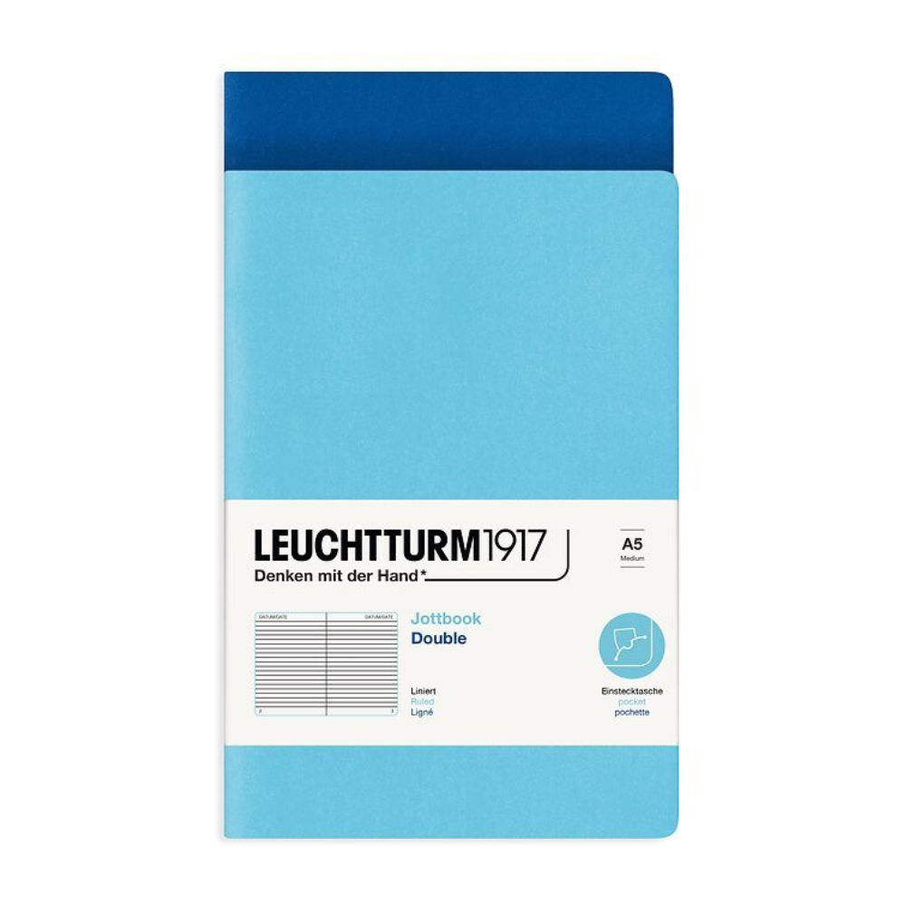 Leuchtturm1917 Jottbook A5 Medium Flexcover Ruled Notebook Set- Ice Blue & Royal Blue (Discontinued)