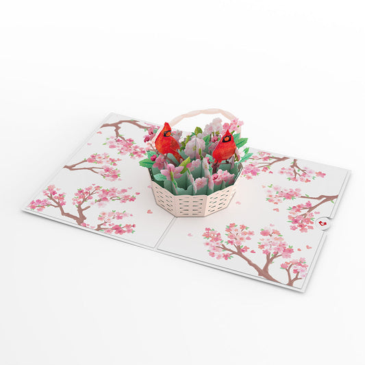 Lovepop Pop-Up Card - Valentine's Cherry Blossom Basket with Cardinals