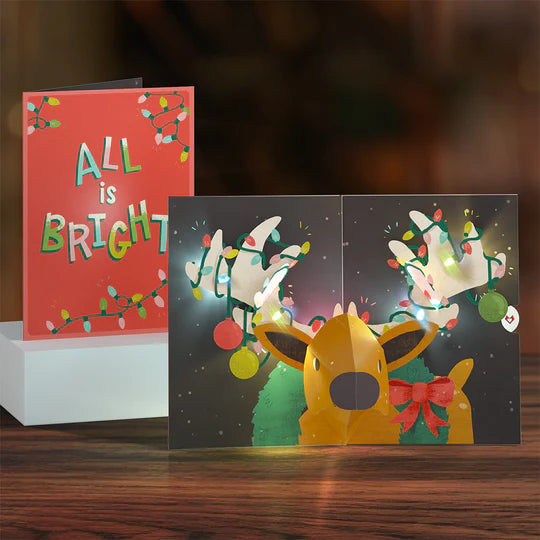 Lovepop Light-Up Pop-Up Card - All Is Bright Holiday Reindeer