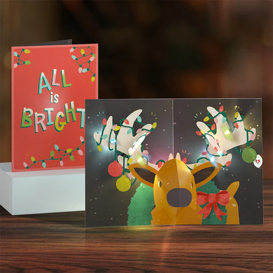 Lovepop Light-Up Pop-Up Card - All Is Bright Holiday Reindeer