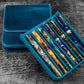 Galen Leather 6 Slot Magnum Opus Pen Case - Crazy Ocean Blue (with Removable Tray)