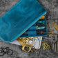 Galen Leather Slip-n-Zip 4 Slot Zippered Pen Pouch - Crazy Horse Ocean Blue