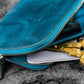 Galen Leather Slip-n-Zip 4 Slot Zippered Pen Pouch - Crazy Horse Ocean Blue