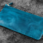 Galen Leather Slip-n-Zip 4 Slot Zippered Pen Pouch - Crazy Horse Ocean Blue