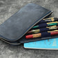 Galen Leather Slip-n-Zip 4 Slot Zippered Pen Pouch - Crazy Horse Navy Blue