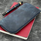 Galen Leather Slip-n-Zip 4 Slot Zippered Pen Pouch - Crazy Horse Navy Blue