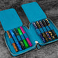 Galen Leather 10 Slot Zippered Pen Case - Crazy Horse Ocean Blue