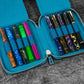 Galen Leather 10 Slot Zippered Pen Case - Crazy Horse Ocean Blue
