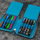 Galen Leather 10 Slot Zippered Pen Case - Crazy Horse Ocean Blue