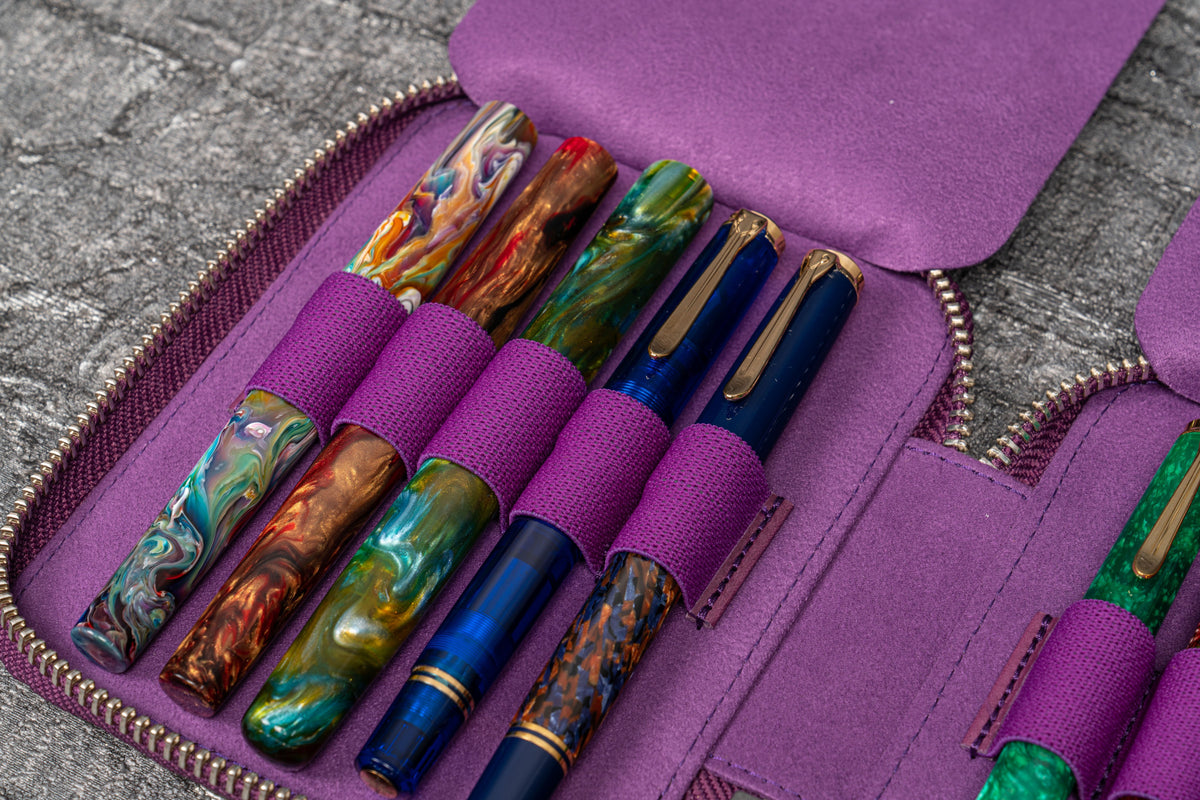 Galen Leather 10 Slot Zippered Pen Case - Purple