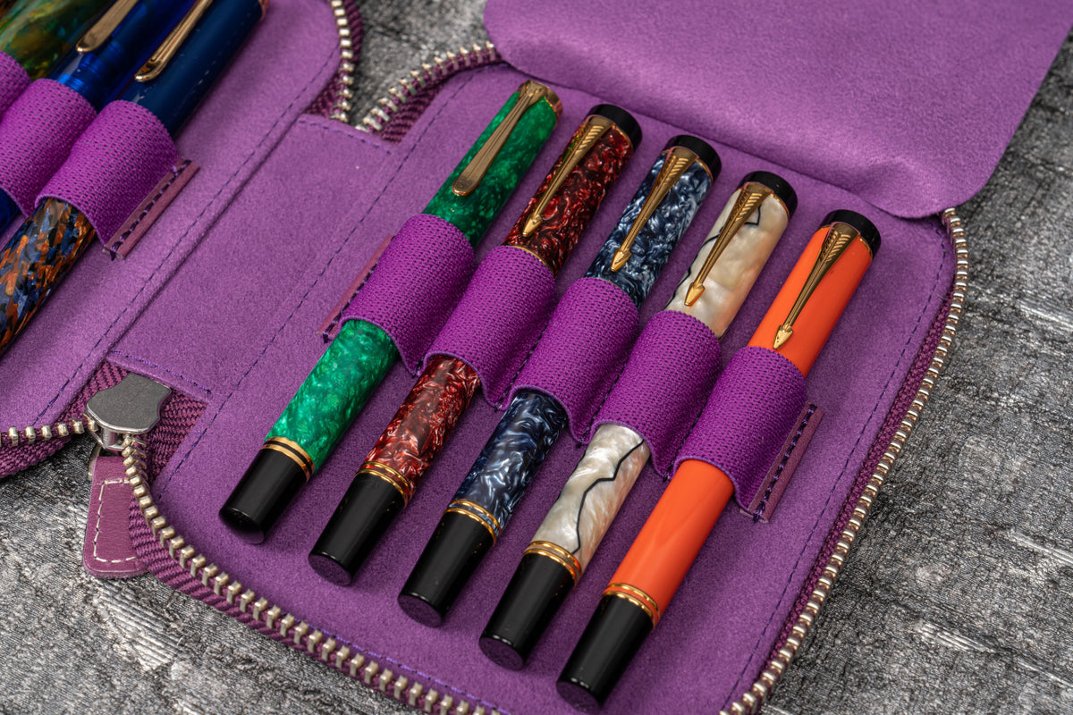 Galen Leather 10 Slot Zippered Pen Case - Purple