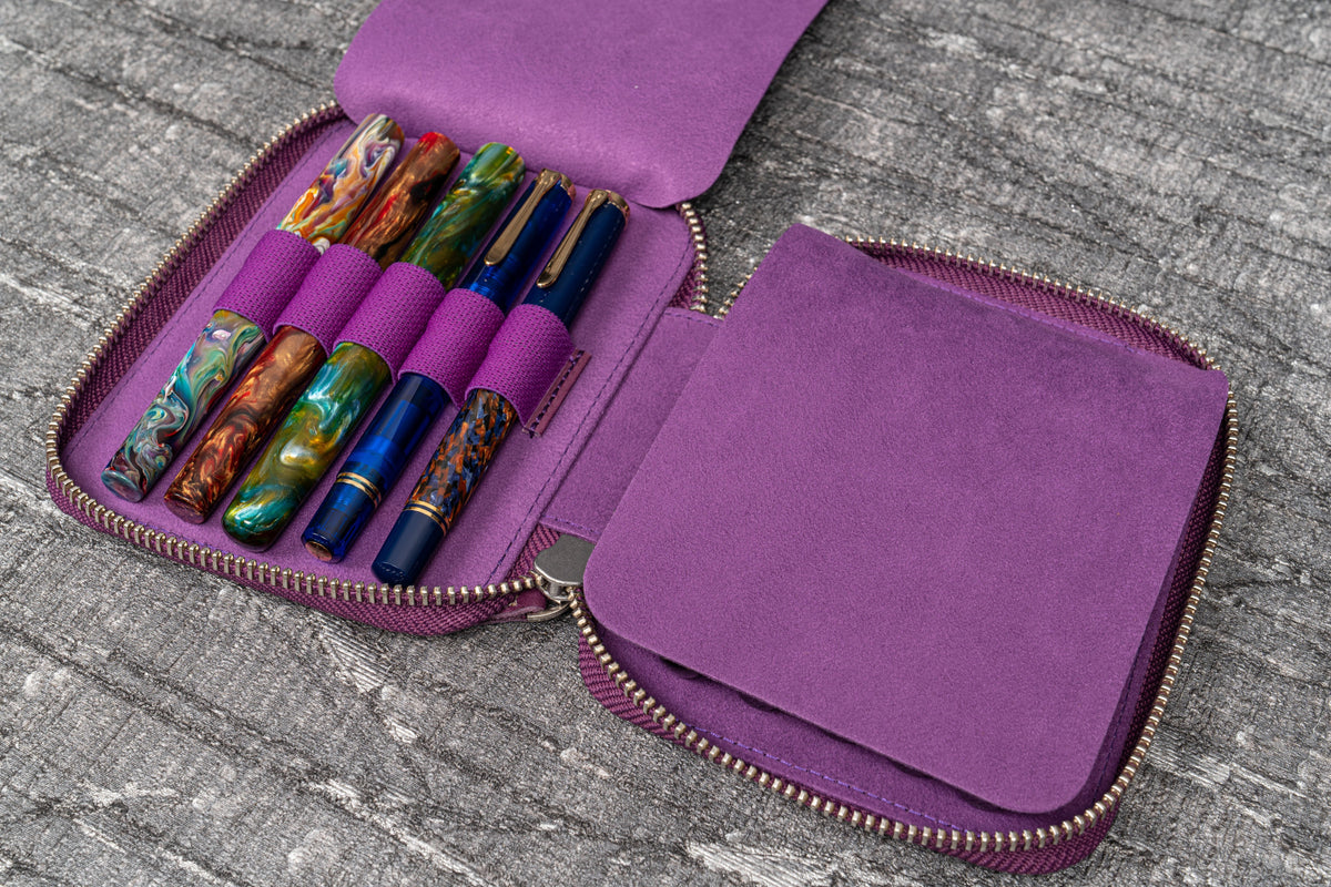 Galen Leather 10 Slot Zippered Pen Case - Purple